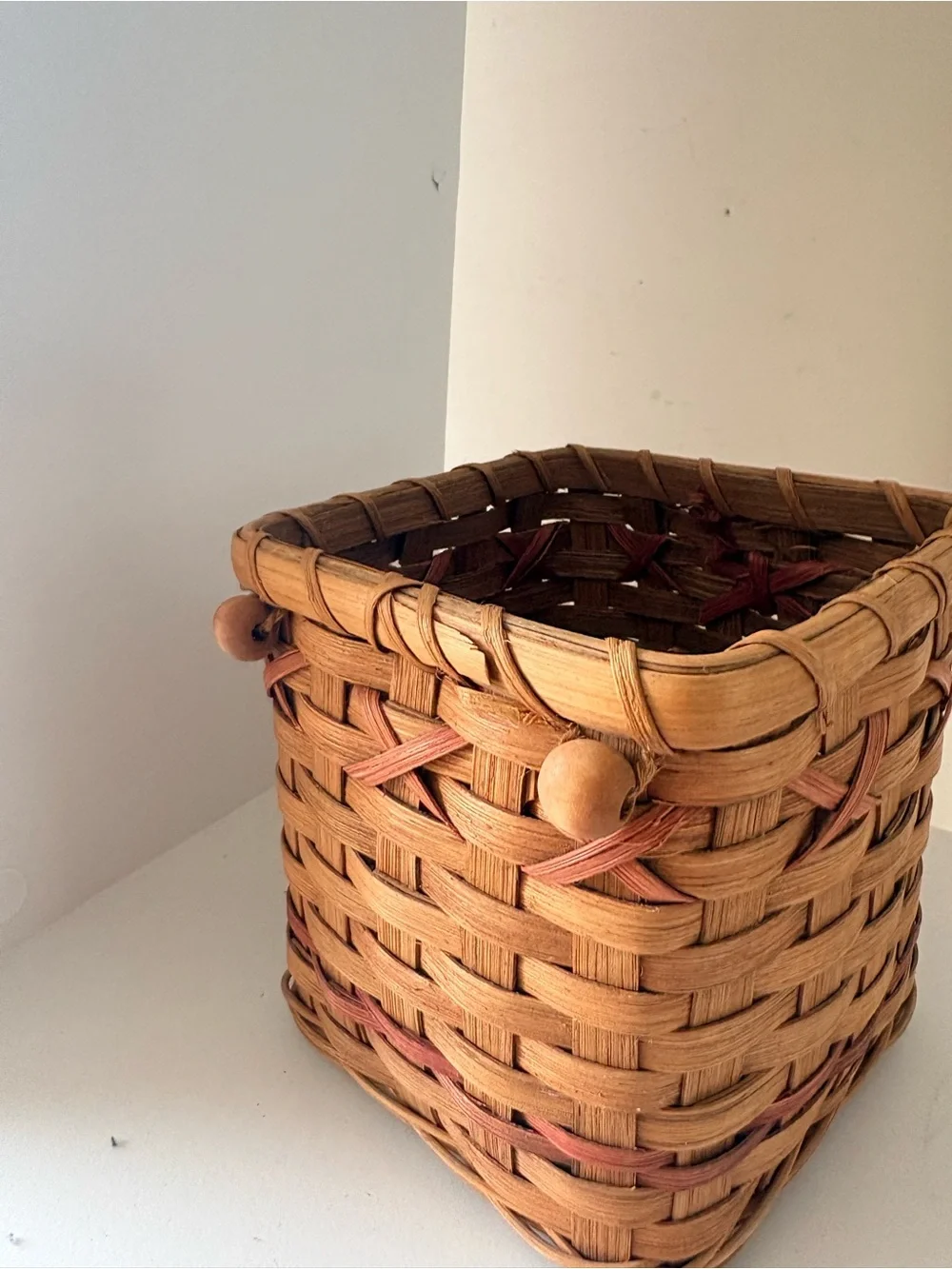 Vintage Woven Square Basket with Wooden Heart